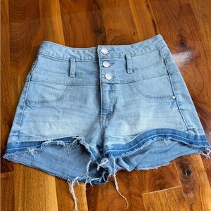 Refuge Blue Jean Shorts with Frayed Hem